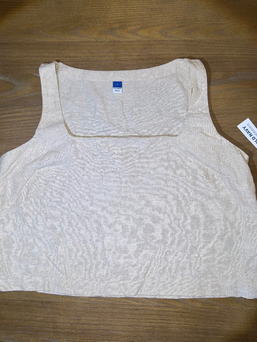 NWT Old Navy Crop Tank Top L Natural Linen Blend Square Neck Minimalist Cottage